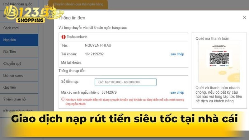 Giao dịch nạp rút tiền siêu tốc tại nhà cái